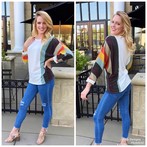 🛍Dolman Contrast Stripe Sleeve Top in Rust! - Picture 4 of 6